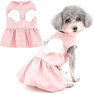 Small pet dog pink dress with harness ring white wings angel S lightweight‎ cute